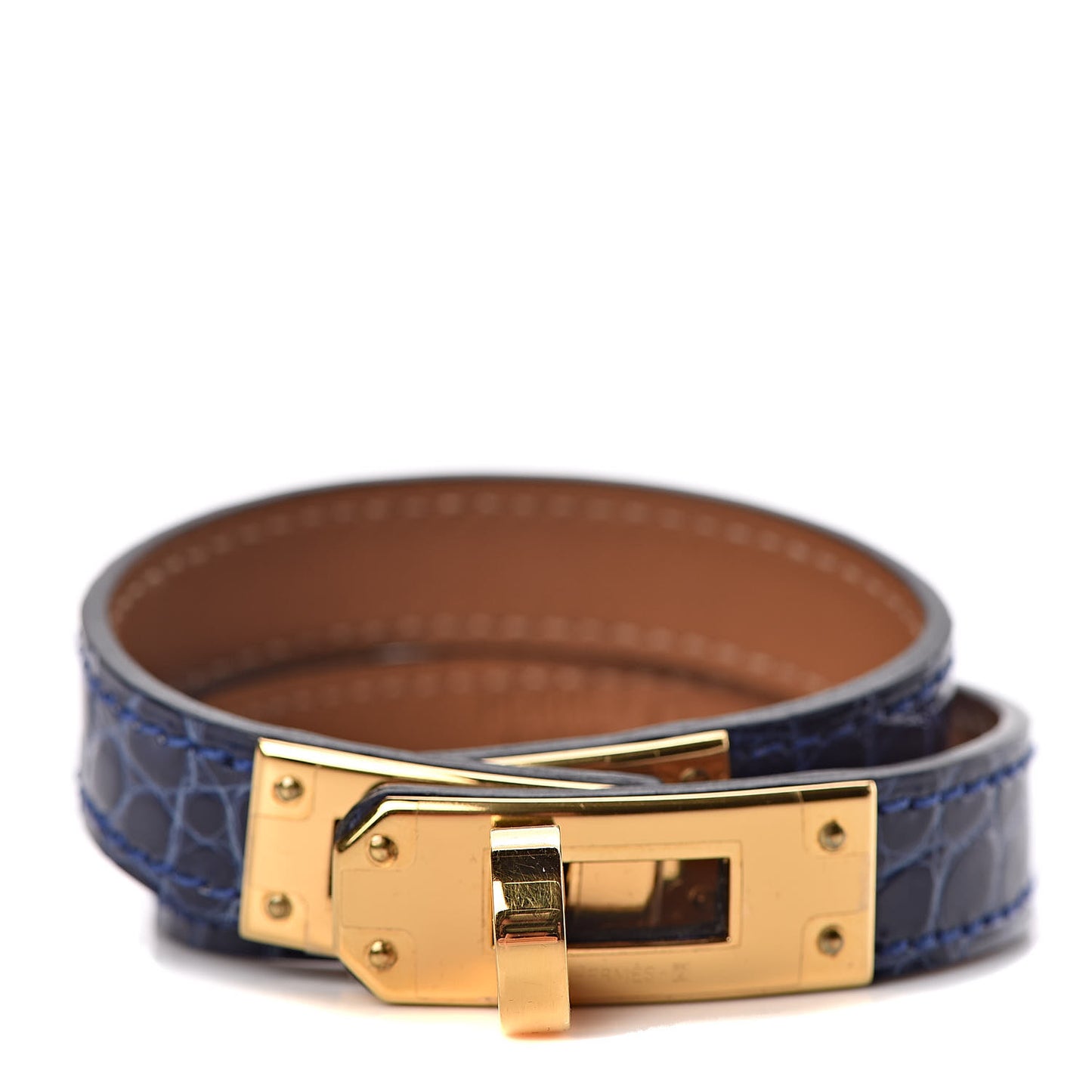 Shiny Alligator Kelly Double Tour Bracelet T1 Bleu Electrique