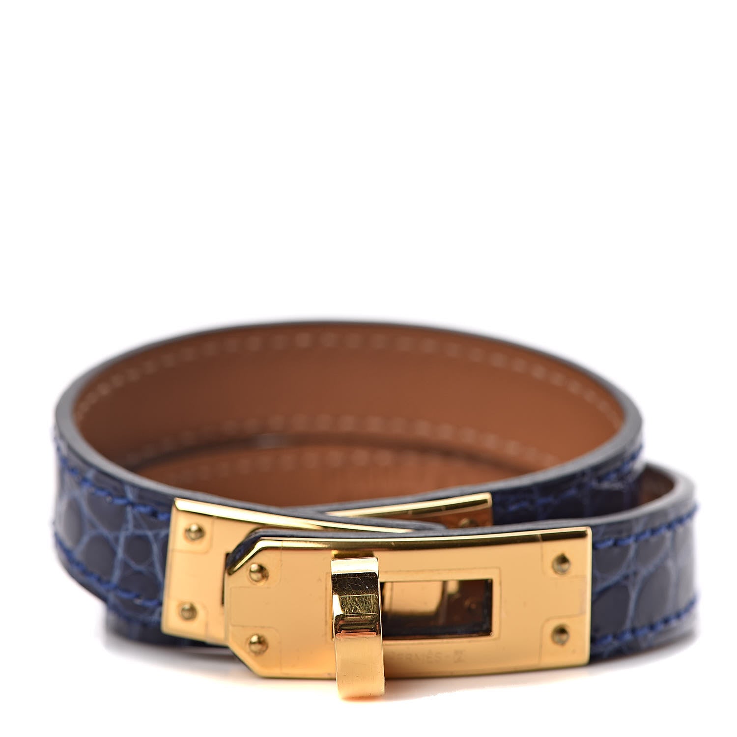 Hermes Shiny Alligator Kelly Double Tour Bracelet T1 Bleu Electrique 1 of 6