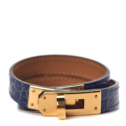 Hermes Shiny Alligator Kelly Double Tour Bracelet T1 Bleu Electrique 1 of 6