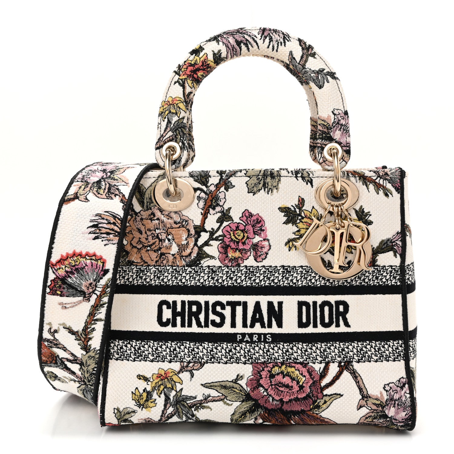 Christian Dior Canvas Embroidered Jardin Botanique Medium Lady D-Lite White Multicolor 1 of 12