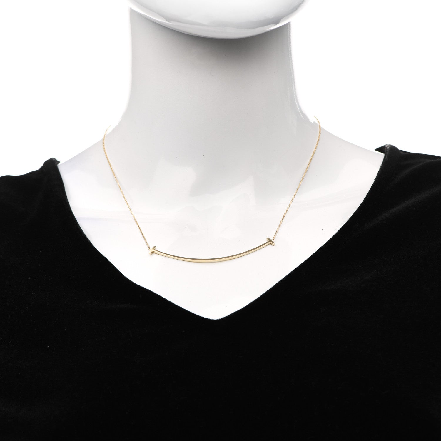 Tiffany 18K Yellow Gold Large T Smile Pendant Necklace 2 of 6