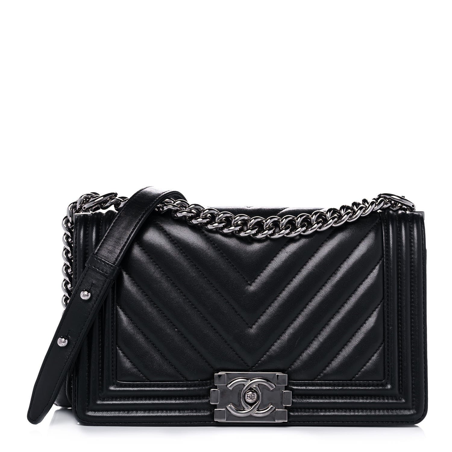 Chanel Calfskin Chevron Quilted Medium Boy Flap Black 1 of 17