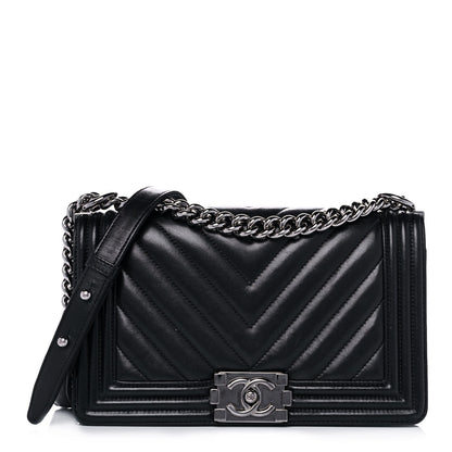 Chanel Calfskin Chevron Quilted Medium Boy Flap Black 1 of 17