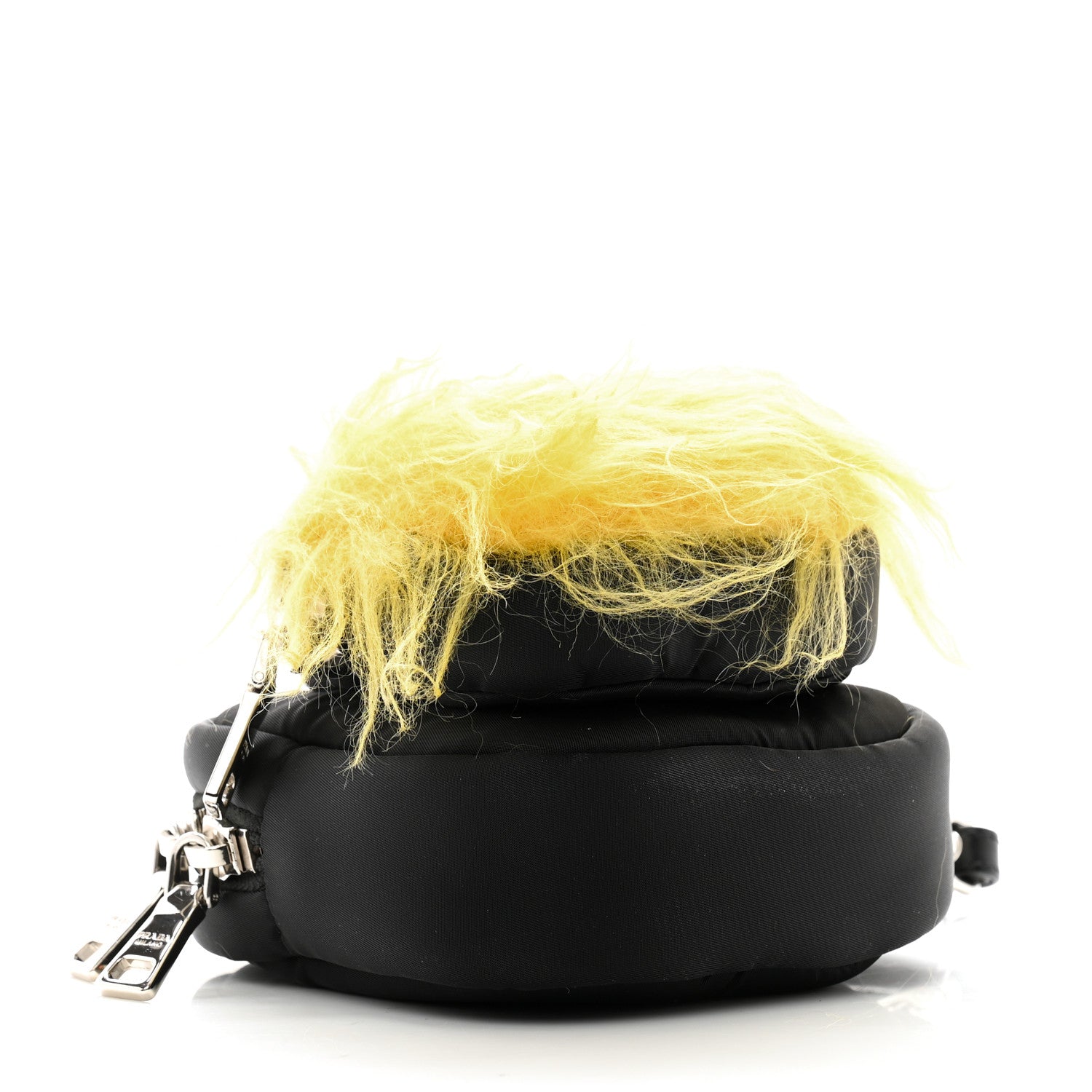 Prada Tessuto Nylon Faux Fur Small Pocket Wristlet Pouch Black Giallo 4 of 7