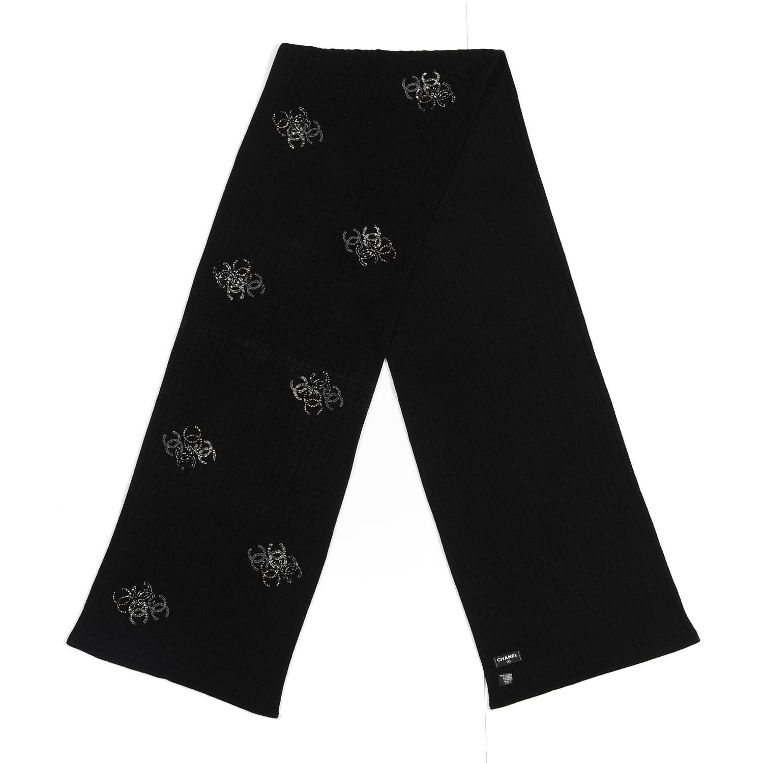 Chanel Cashmere Crystal Logo Scarf Black 2 of 3