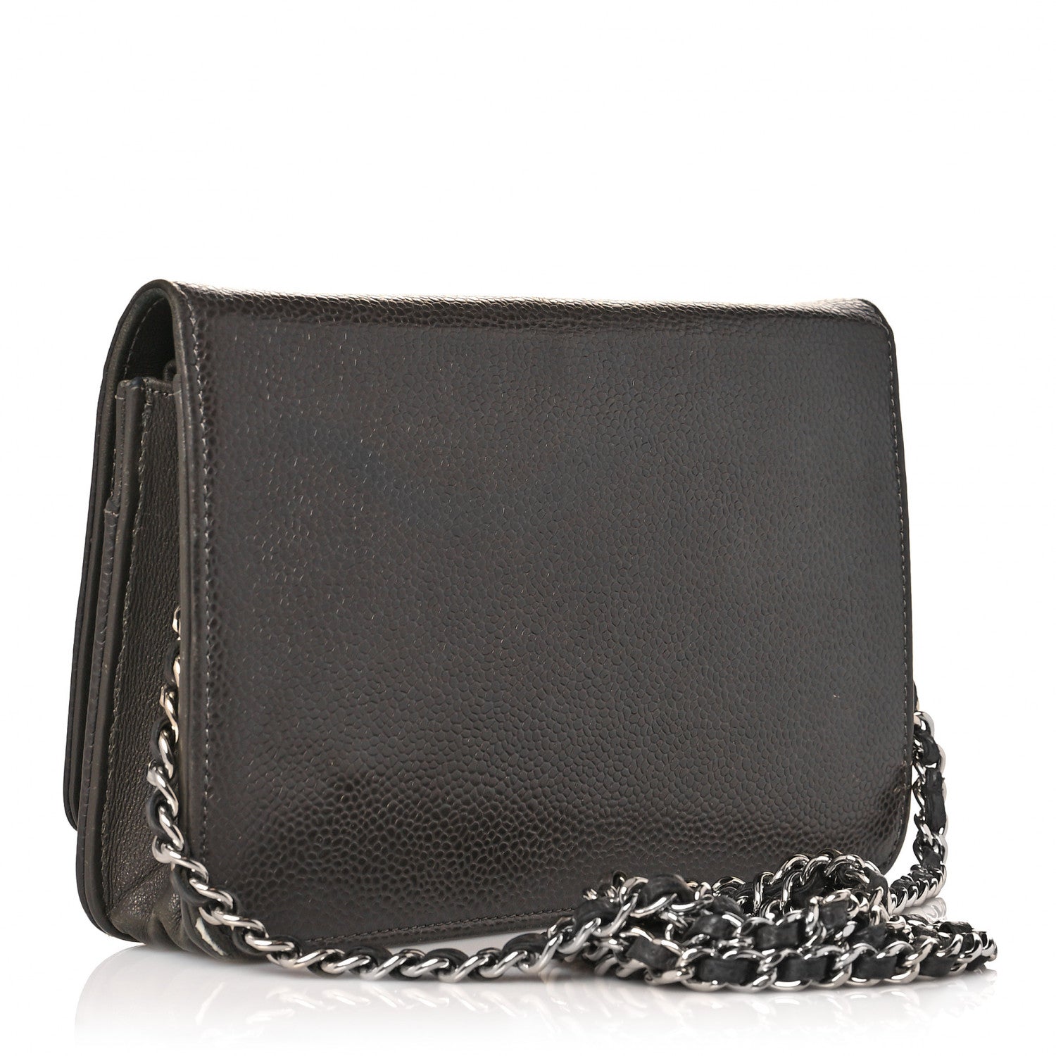Chanel Metallic Caviar Timeless CC Wallet On Chain WOC Dark Silver 4 of 16