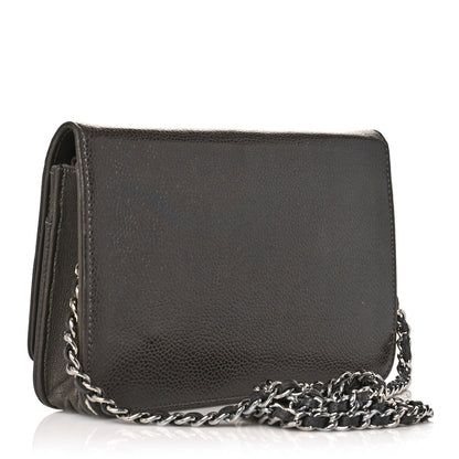Chanel Metallic Caviar Timeless CC Wallet On Chain WOC Dark Silver 4 of 16