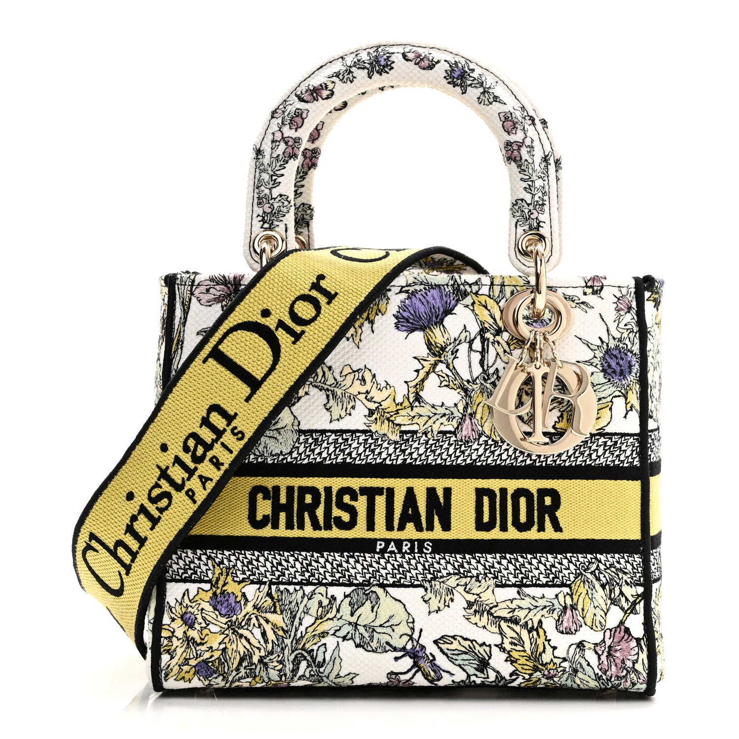 Christian Dior Canvas Embroidered Chardons Toile De Jouy Medium Lady D-Lite Latte Multicolor 1 of 9
