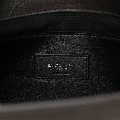 Saint Laurent Calfskin Crocodile Embossed Medium West Hollywood Monogram Fold-Over Grey 6 of 10