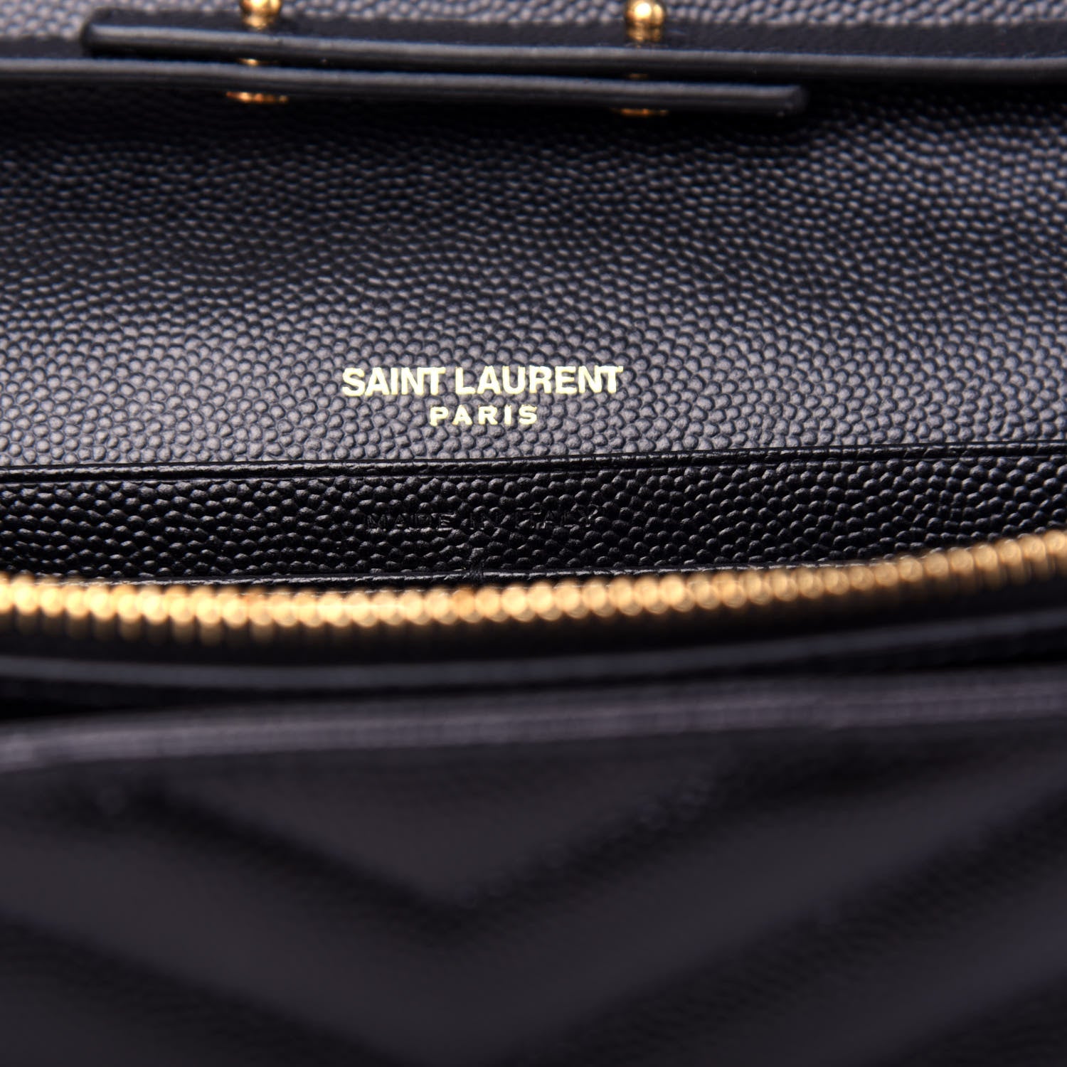 Saint Laurent Grain De Poudre Matelasse Chevron Monogram Chain Wallet Black 7 of 10