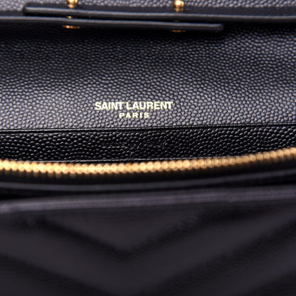 Saint Laurent Grain De Poudre Matelasse Chevron Monogram Chain Wallet Black 7 of 10