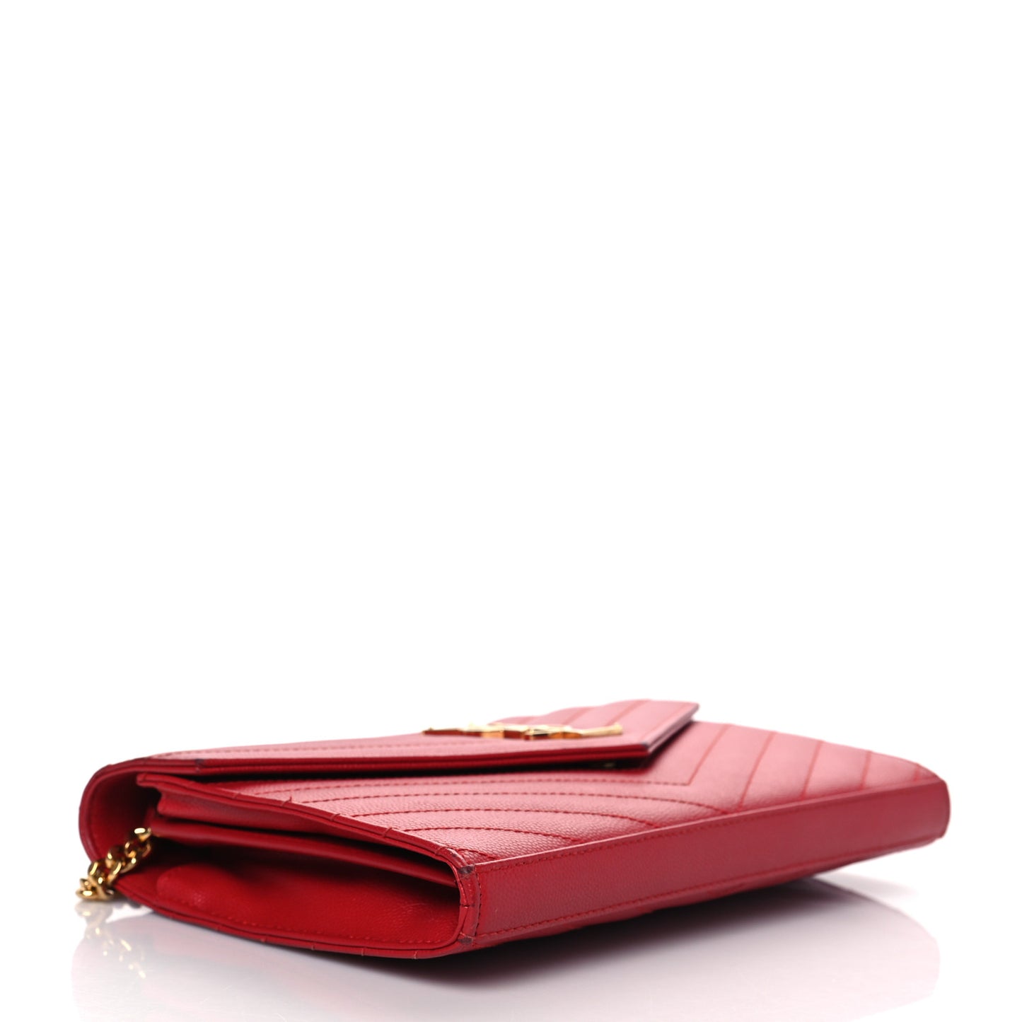 Grain De Poudre Matelasse Chevron Monogram Chain Wallet Rouge Eros
