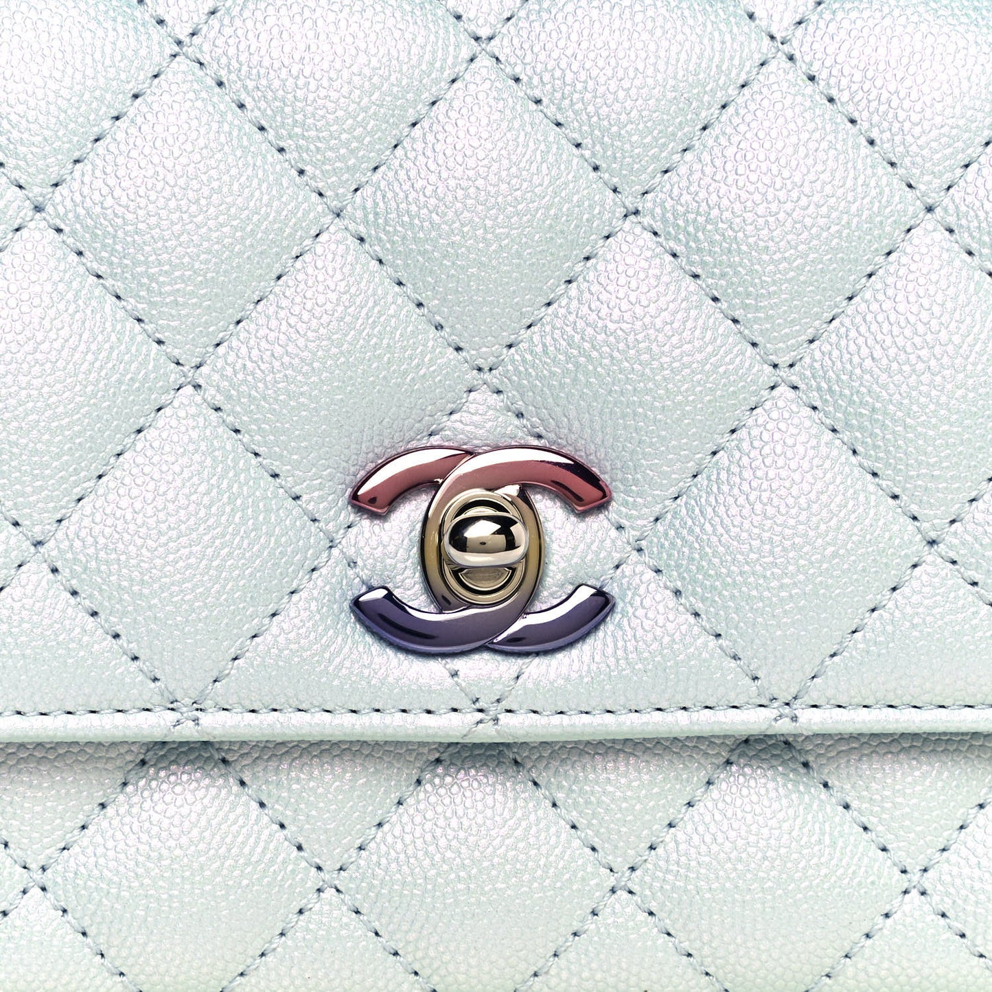 Iridescent Caviar Quilted Extra Mini Coco Handle Flap Light Blue