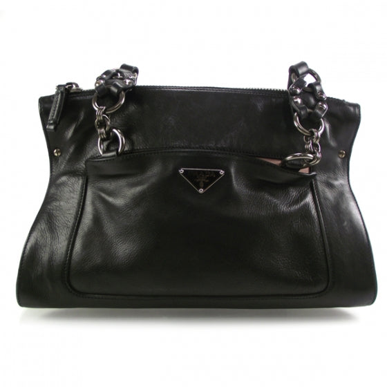 Leather Chain Tote Black