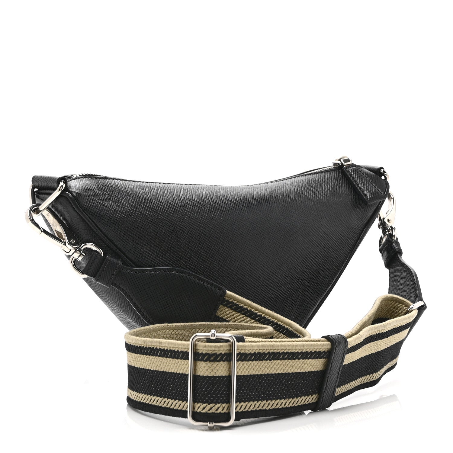 Prada Saffiano Cuir Triangle Logo Embossed Triangle Shoulder Bag Black 6 of 18