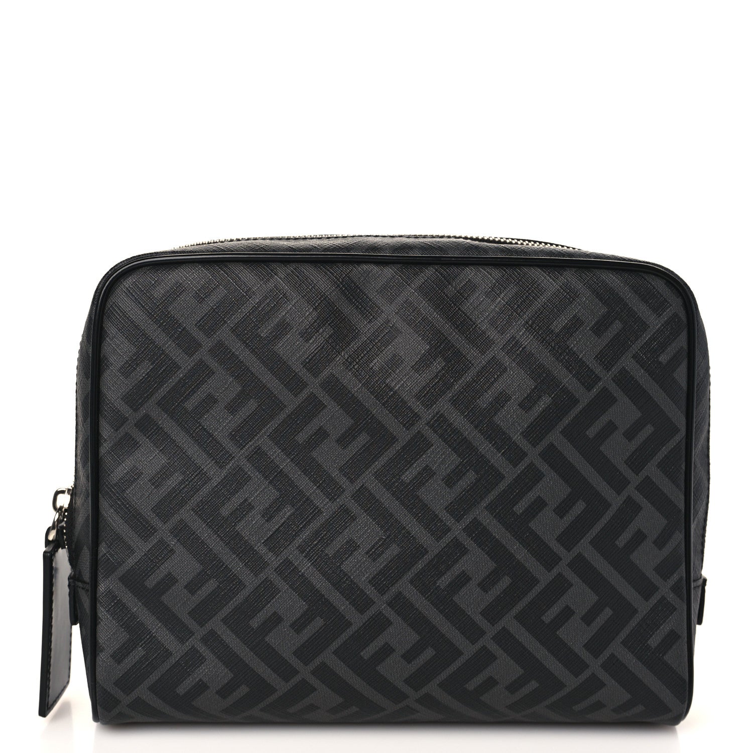 Fendi Glazed Fabric Vitello Brush FF 1974 Toiletry Case Black 1 of 7