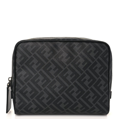 Fendi Glazed Fabric Vitello Brush FF 1974 Toiletry Case Black 1 of 7