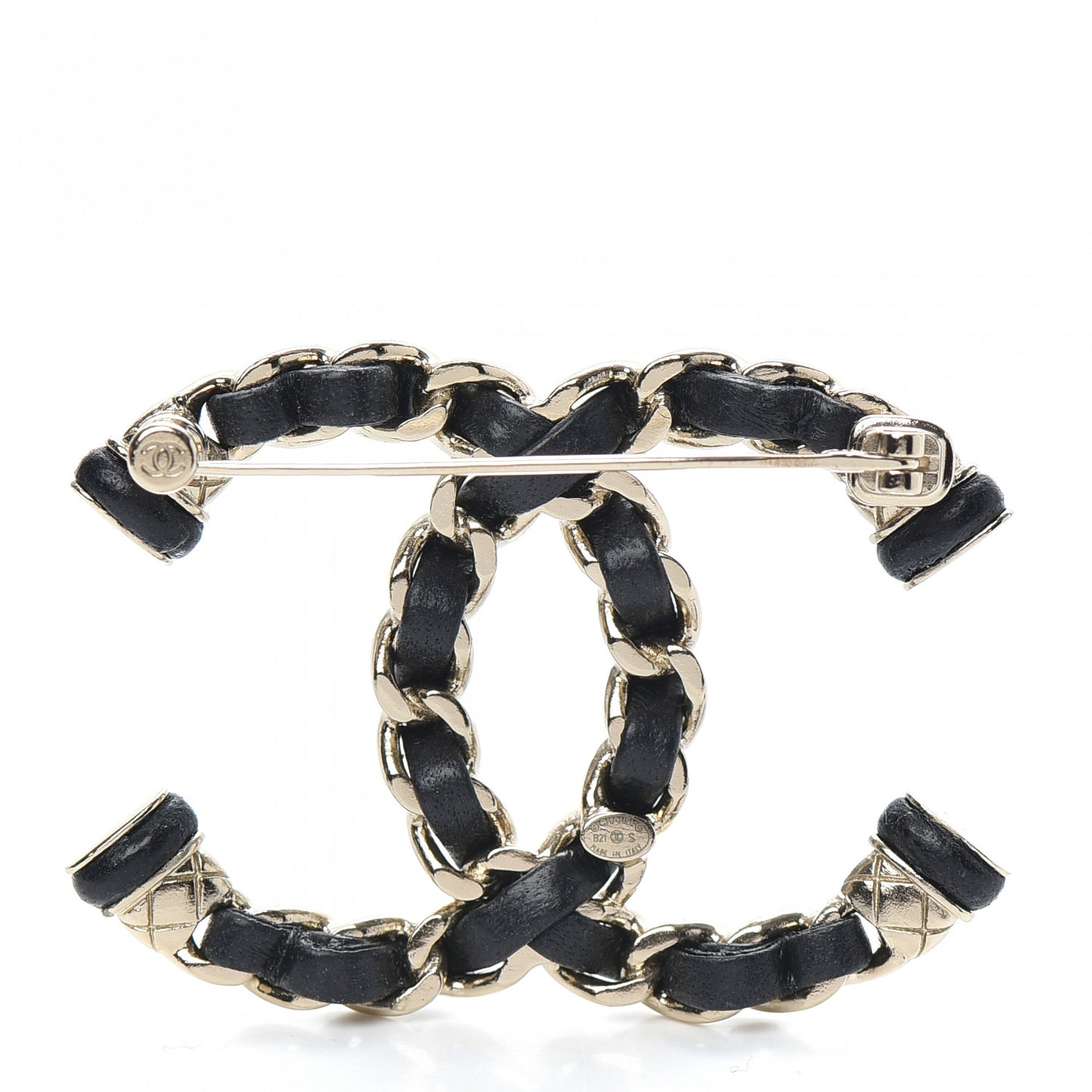 Lambskin Chain CC Brooch Black Gold