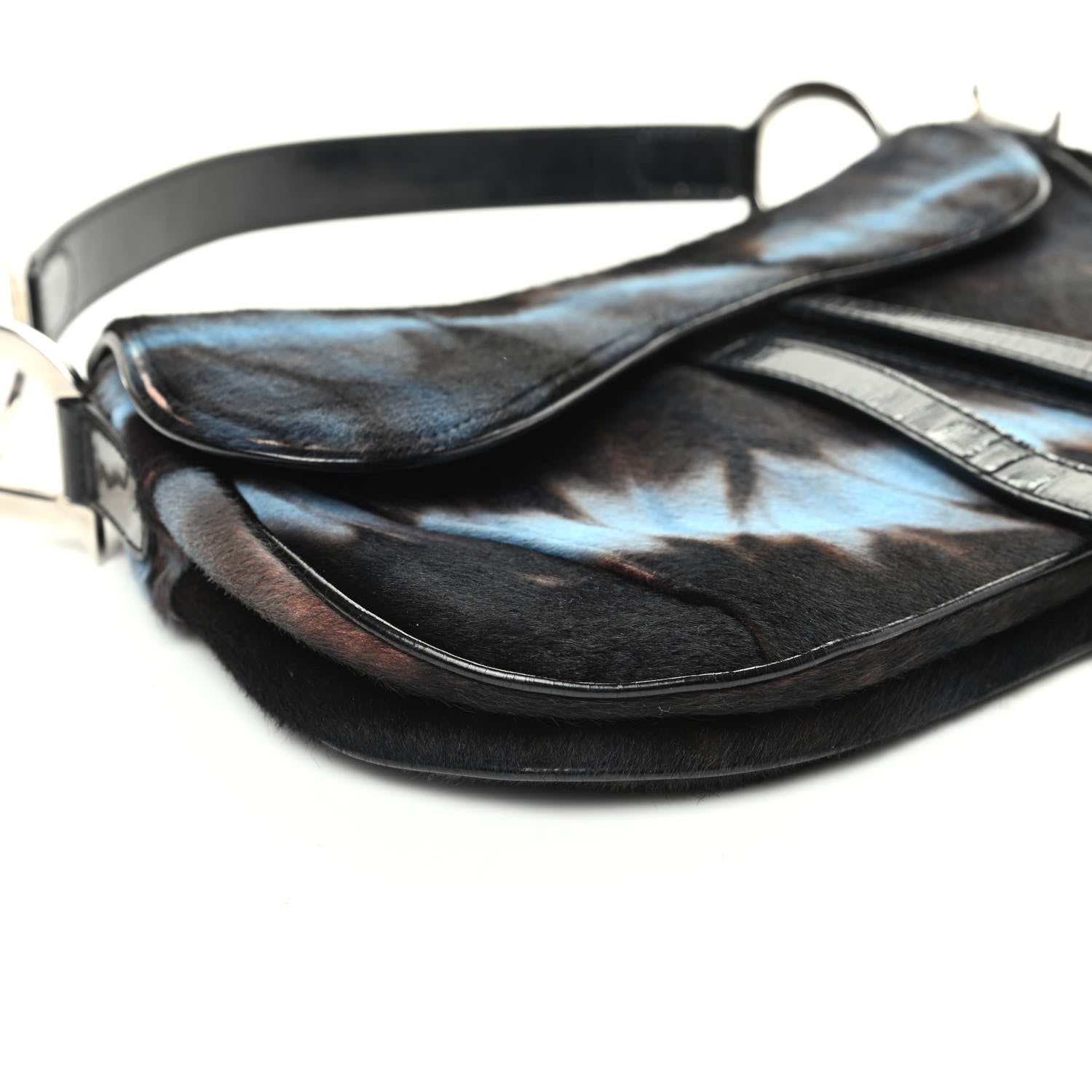 Christian Dior Pony Hair Double Saddle Bag Blue Brown 10 of 11