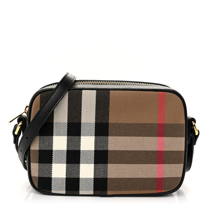 Burberry Giant Check Calfskin Small Camera Bag Black 1 of 9