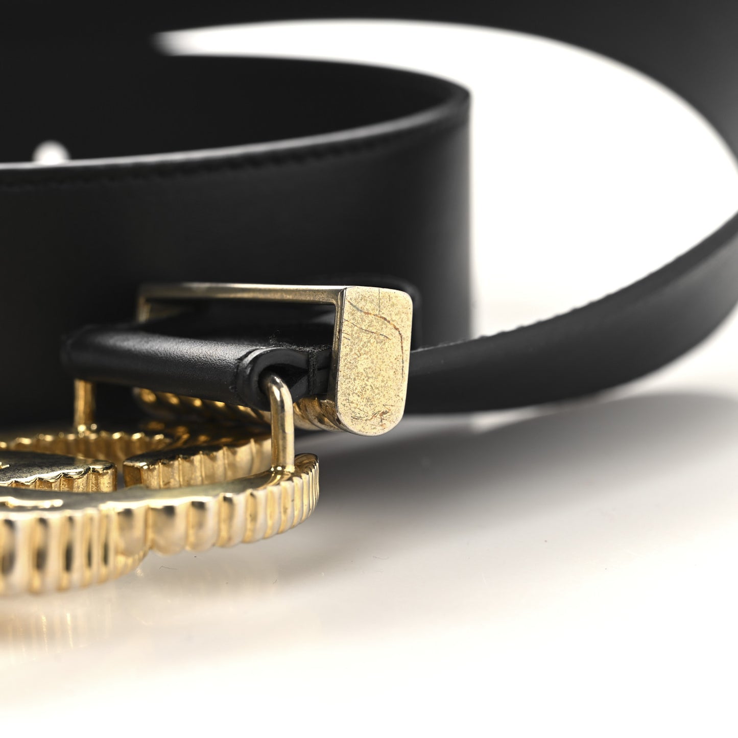 Moon Calfskin Torchon Double G 25mm Belt 80 32 Black