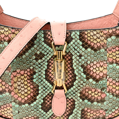 Gucci Snakeskin Ostrich Calfskin Small Jackie 1961 Hobo Pink Multicolor 8 of 10