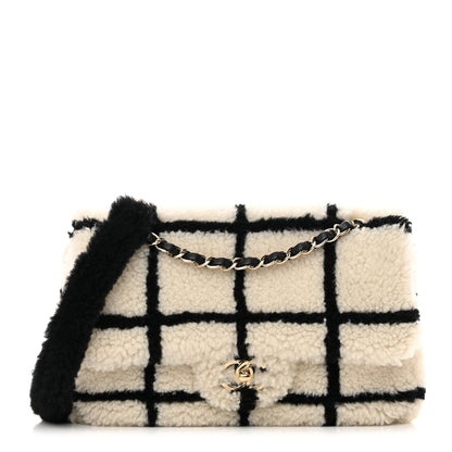 Chanel Shearling Lambskin Large Fluffy Tartan Single Flap White Black 1 of 13