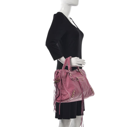 Balenciaga Agneau Laser Cut Cross Classic Gold Hardware City Cyclamen 2 of 12