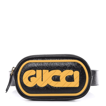 Gucci Patent Rubber Game Patch Logo Belt Bag 75 30 Black 1 of 11