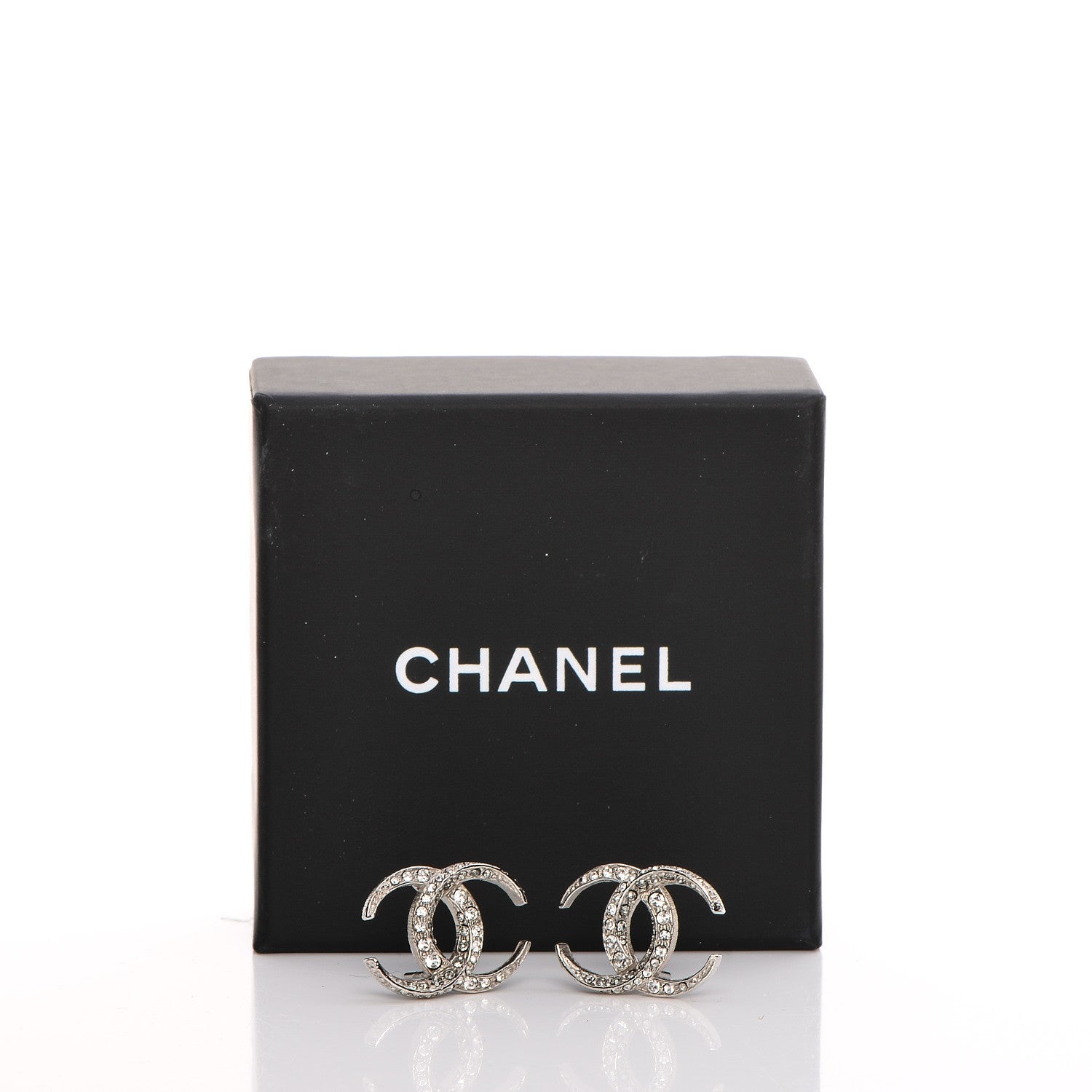Chanel Crystal CC Moon Earrings Silver 5 of 5
