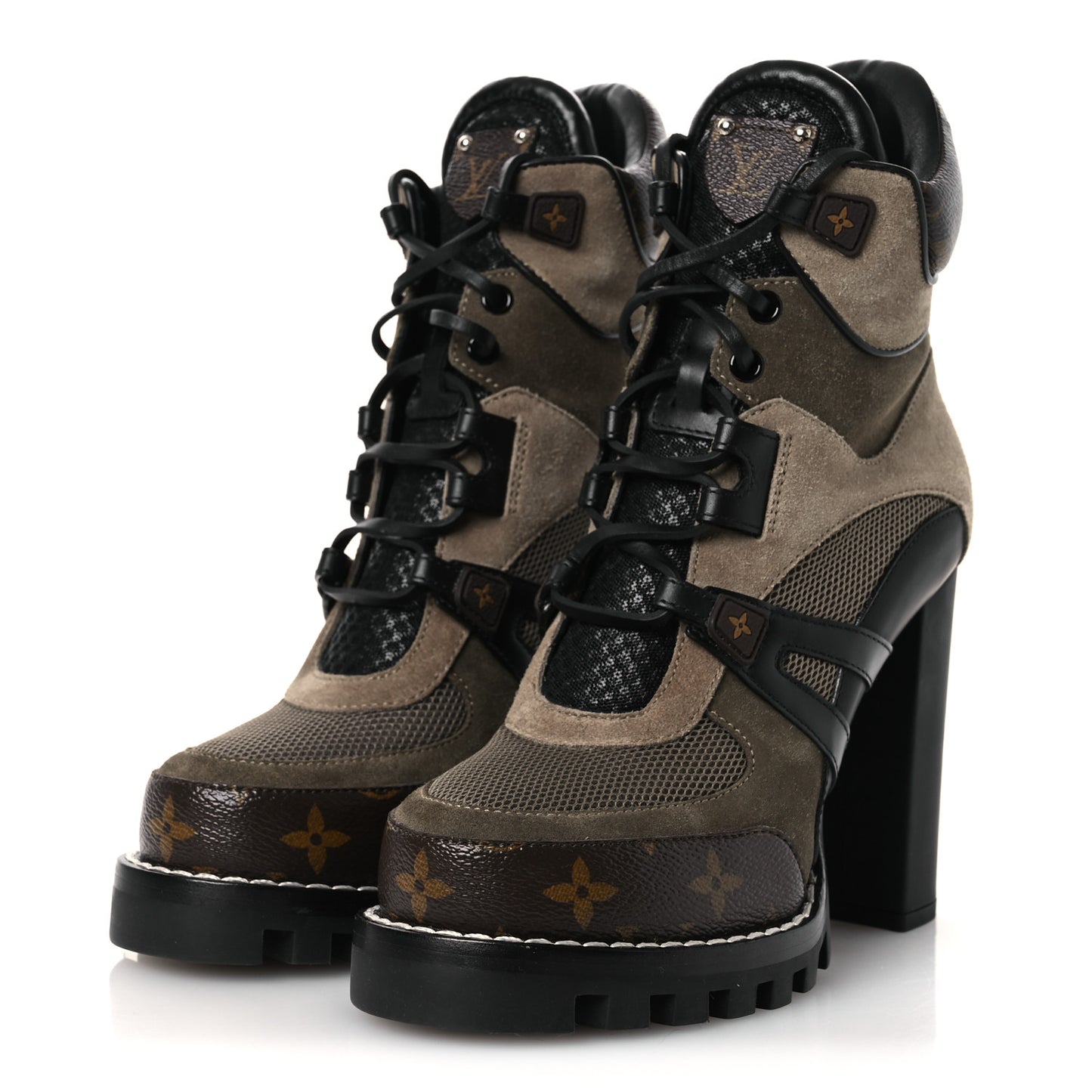 Suede Calfskin Monogram Star Trail Ankle Boots 38 Khaki