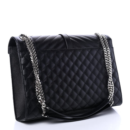 Saint Laurent Grain De Poudre Textured Mixed Matelasse Large Triquilt Monogram Satchel Black 2 of 4