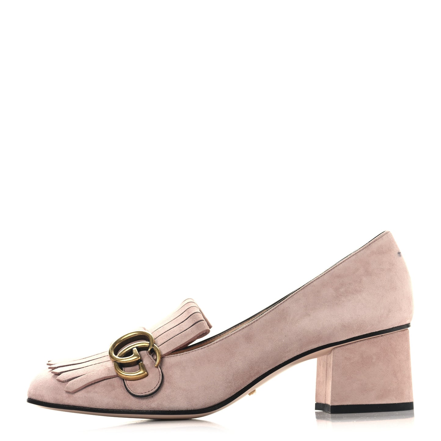Kid Scamosciato GG Marmont Fringe 50mm Loafer Pumps 39.5 Crystal Pink