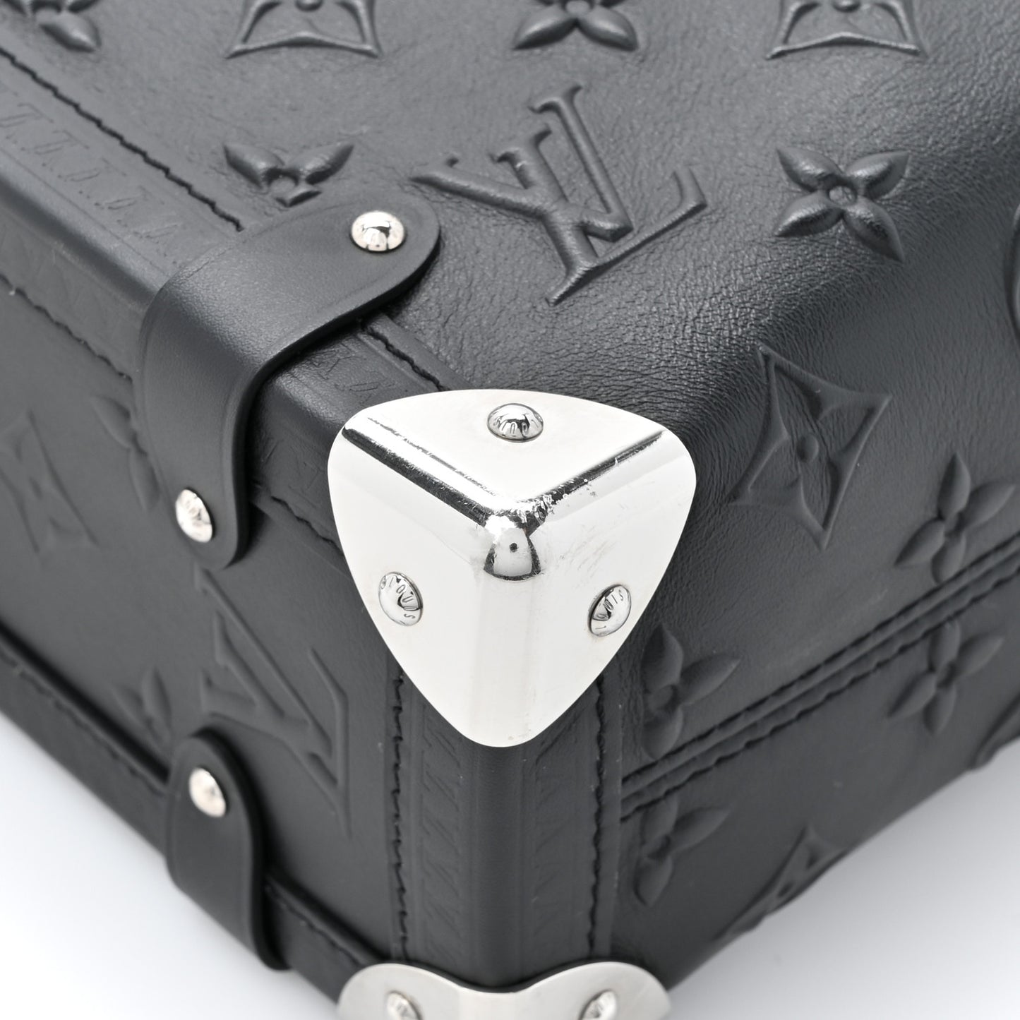 Calfskin Debossed Monogram Side Trunk Black