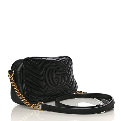 Gucci Calfskin Matelasse Small GG Marmont Chain Shoulder Bag Black 3 of 17