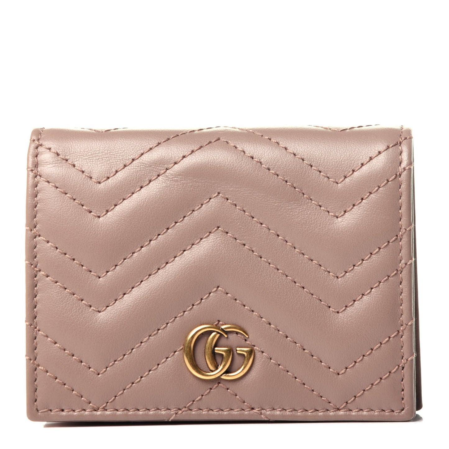 Calfskin Matelasse GG Marmont Card Case Wallet Porcelain Rose