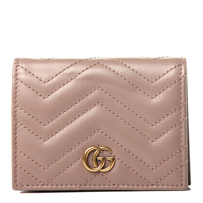 Gucci Calfskin Matelasse GG Marmont Card Case Wallet Porcelain Rose 1 of 10
