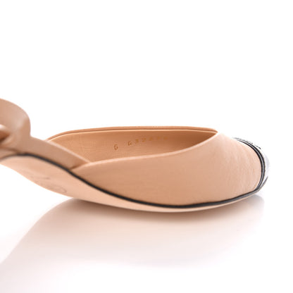 Chanel Lambskin Grosgrain Cap Toe CC Slingback Sandals 37.5 Beige Black 7 of 9
