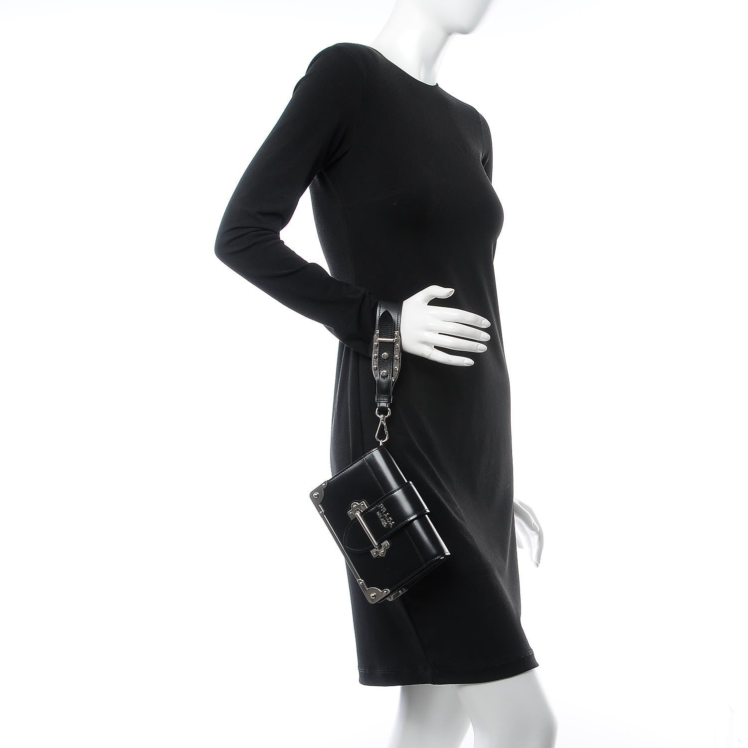 Prada City Calfskin Cahier Chain Wristlet Clutch Black 3 of 9