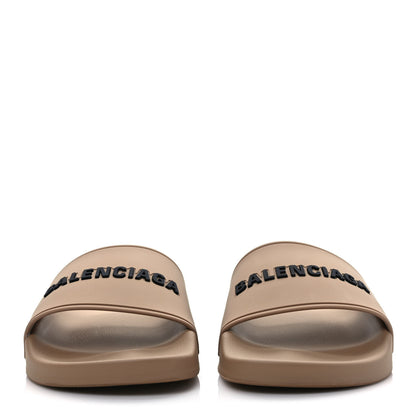Balenciaga Rubber Logo Pool Slide Sandals 38 Beige Black 2 of 8