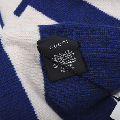 Gucci Wool Tricot Striped Tiger Scarf Sapphire Ivory 4 of 4