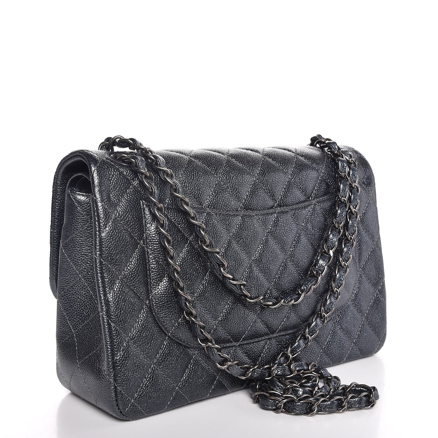 Metallic Caviar Quilted Jumbo Double Flap Dark Grey