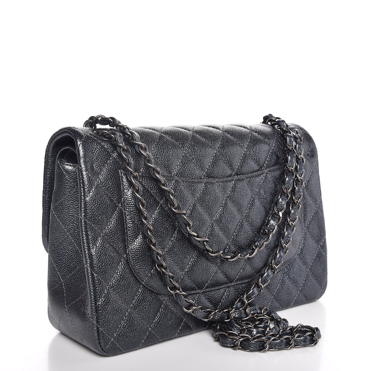 Chanel Metallic Caviar Quilted Jumbo Double Flap Dark Grey 3 of 8