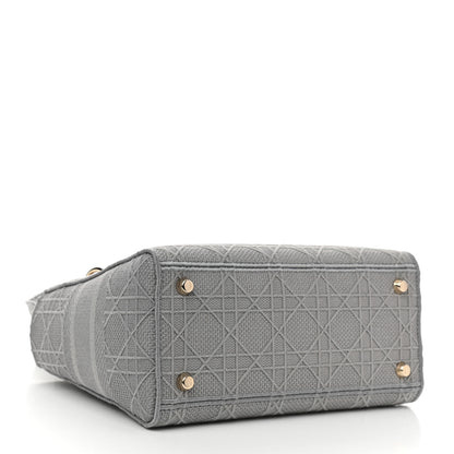 Christian Dior Canvas Embroidered Cannage Medium Lady D-Lite Gray 4 of 12