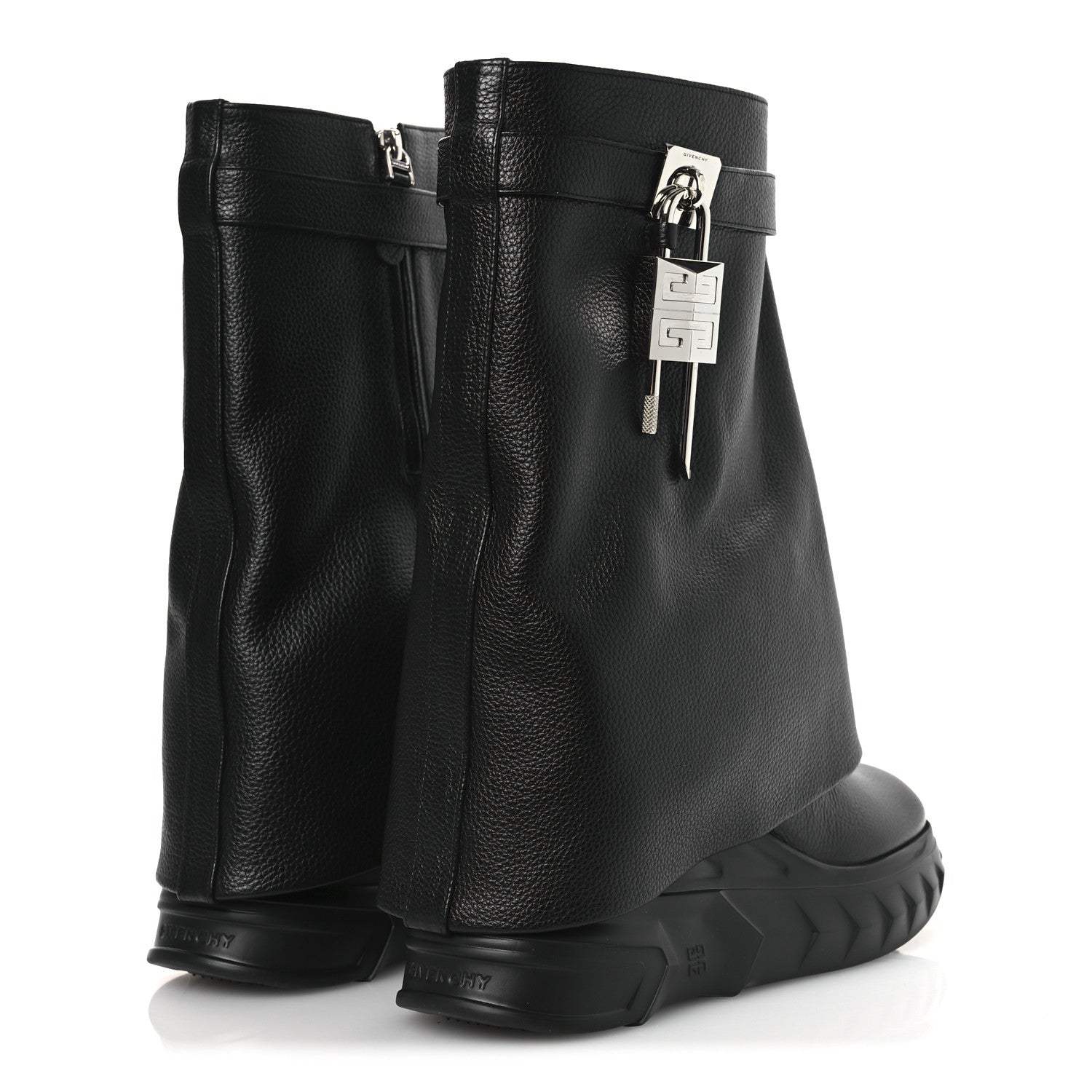 Givenchy Grained Calfskin Shark Lock Biker Ankle Boots 40 Black 5 of 11