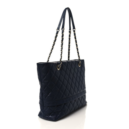 Chanel Caviar Quilted Small Zipped Shopping Tote Navy Blue 3 of 10