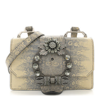 Miu Miu Lizard Embossed Calfskin Studded Jewel Buckle Crossbody Bag Roccia 1 of 12