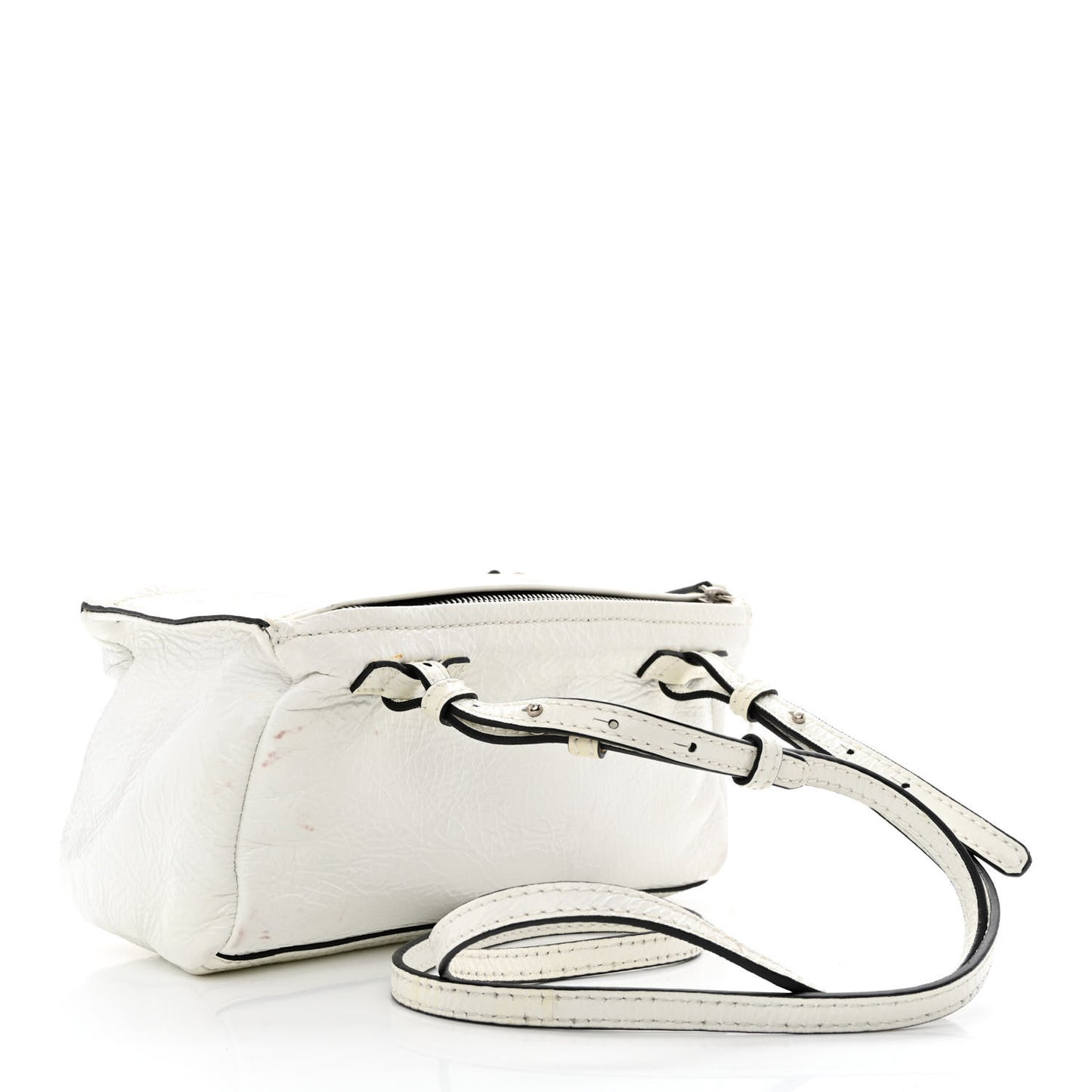Crinkled Patent Deerskin Mini Pandora White