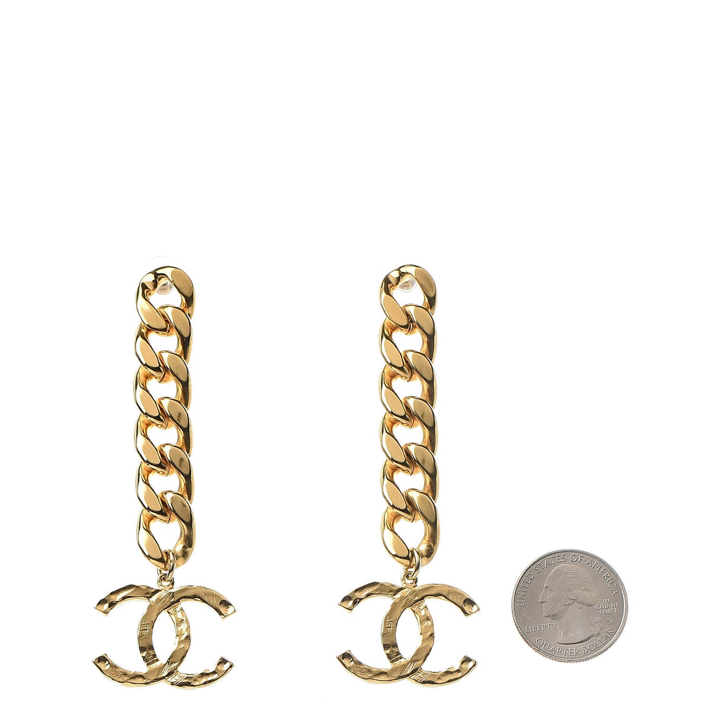 Metal CC Pick Drop Earrings Gold