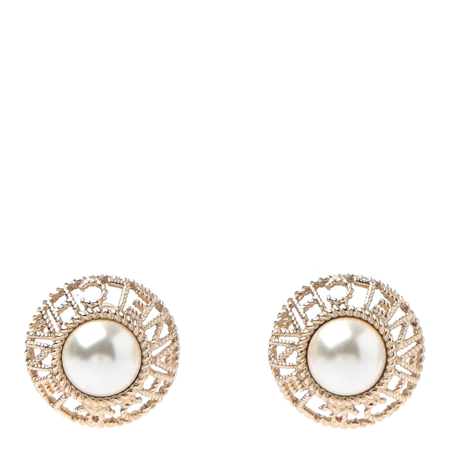 Pearl CC Round Rope Logo Earrings Gold